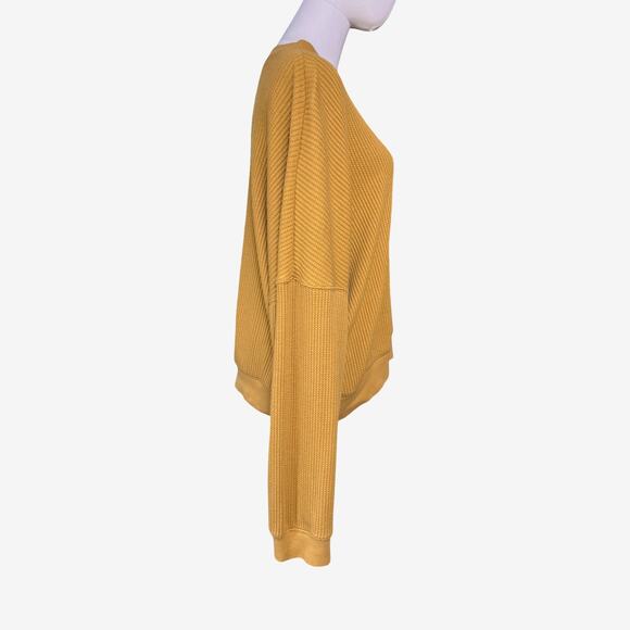 GAP Mustard Waffle Knit Oversized Crewneck Sweatshirt Top Size L - Picture 3 of 7